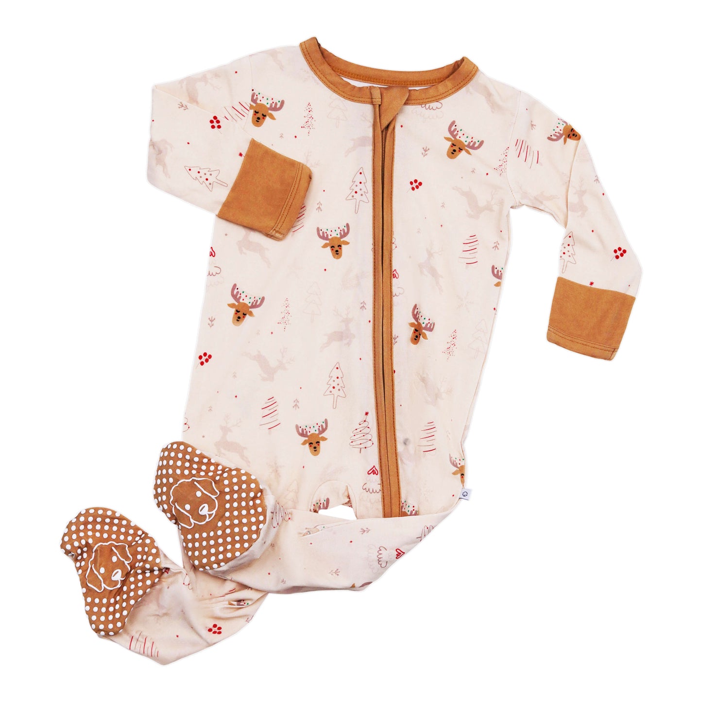 bamboo zipper footie reindeer christmas outfit for boy girl