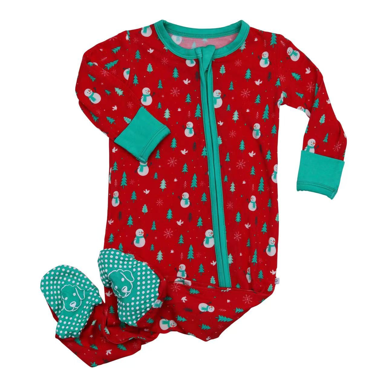 bamboo zipper footie snowman christmas outfit boy girl
