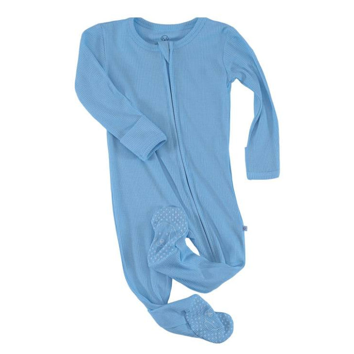 waffle zipper footie soft sky blue