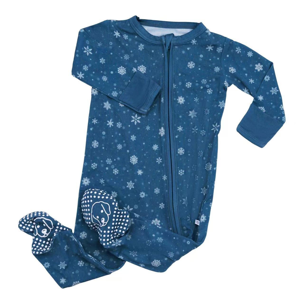 Bamboo Zipper Footie Snowflakes Hanukkah Blue
