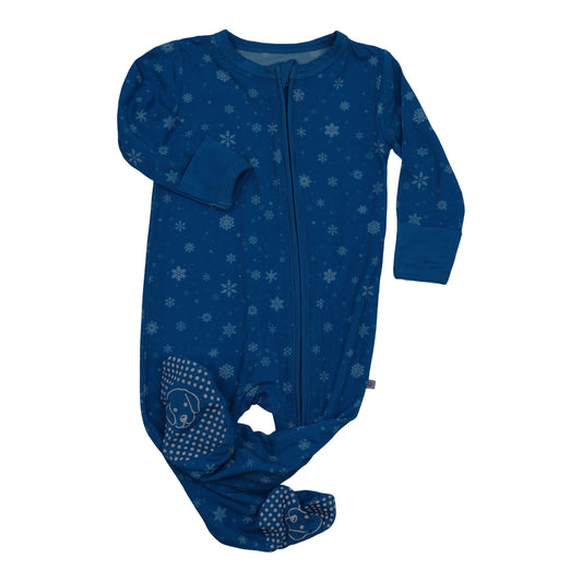 Bamboo Zipper Footie Snow Flakes Bright