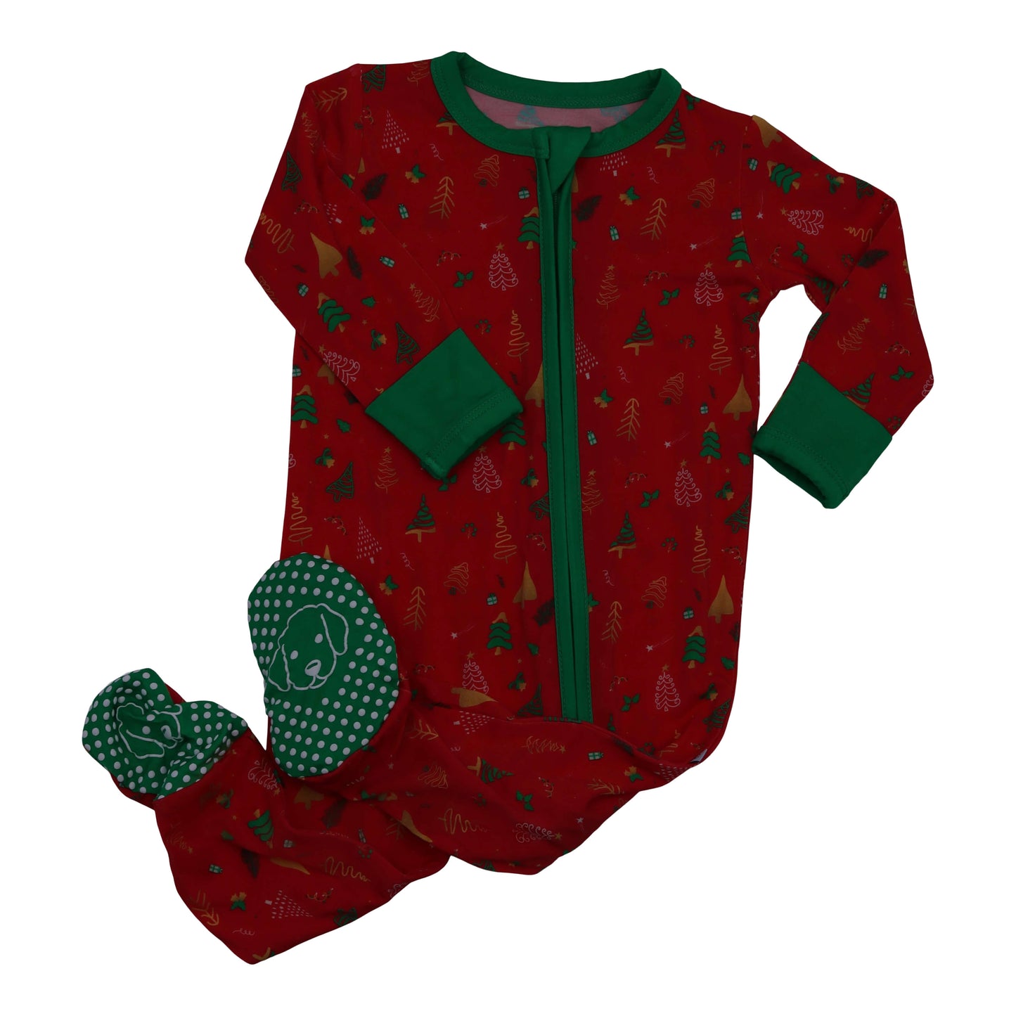 Bamboo Zipper Footie Red Christmas Tree Fun