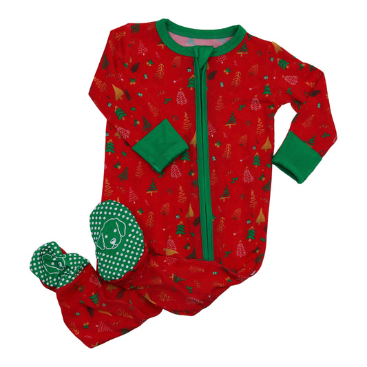 Bamboo Zipper Footie Red Christmas Tree Fun