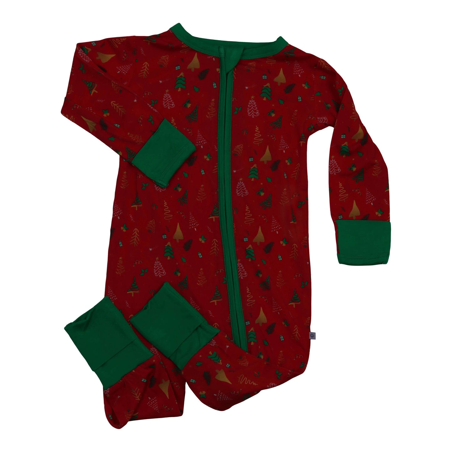Bamboo Zipper Footie Red Christmas Tree Fun