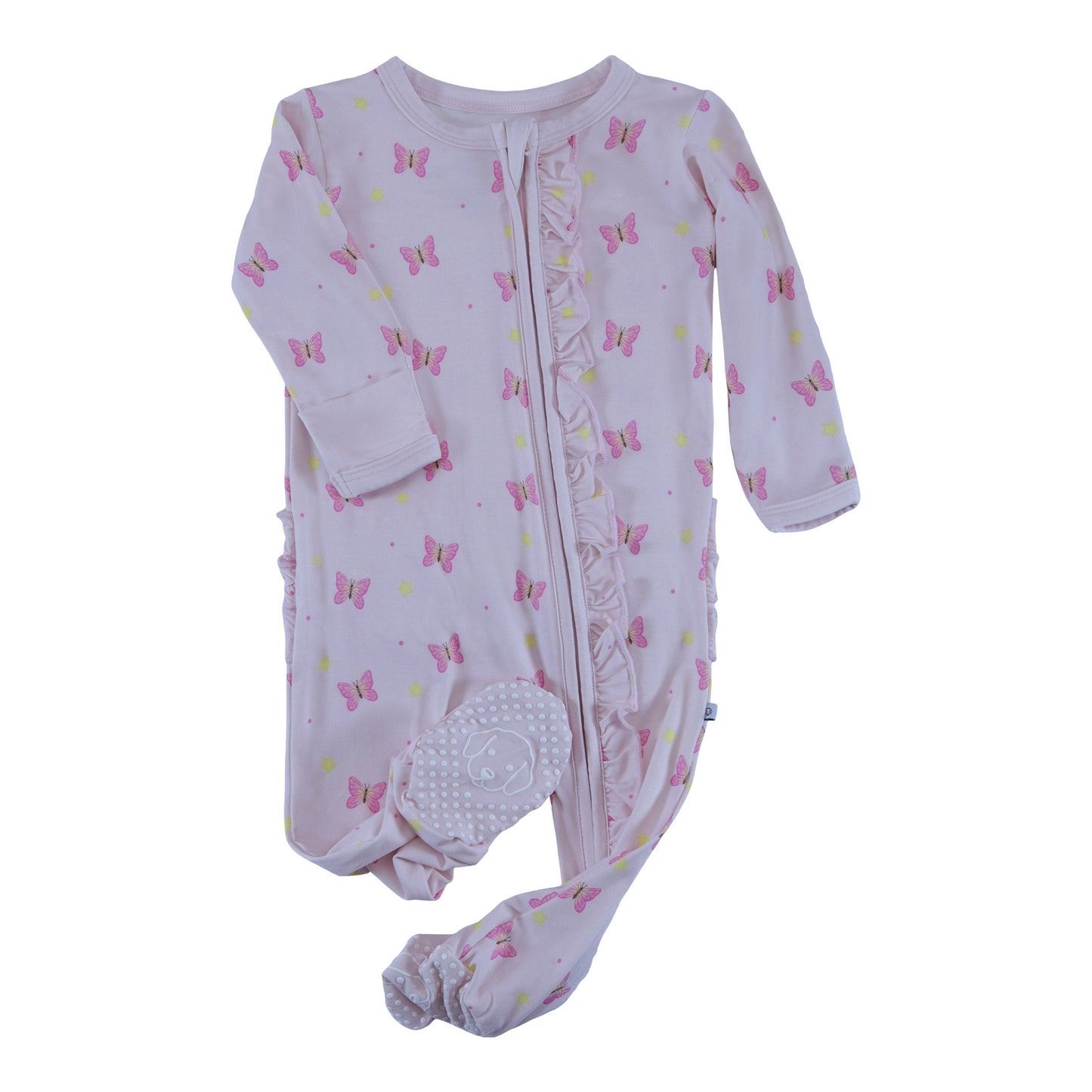 bamboo ruffle zipper butterfly footie