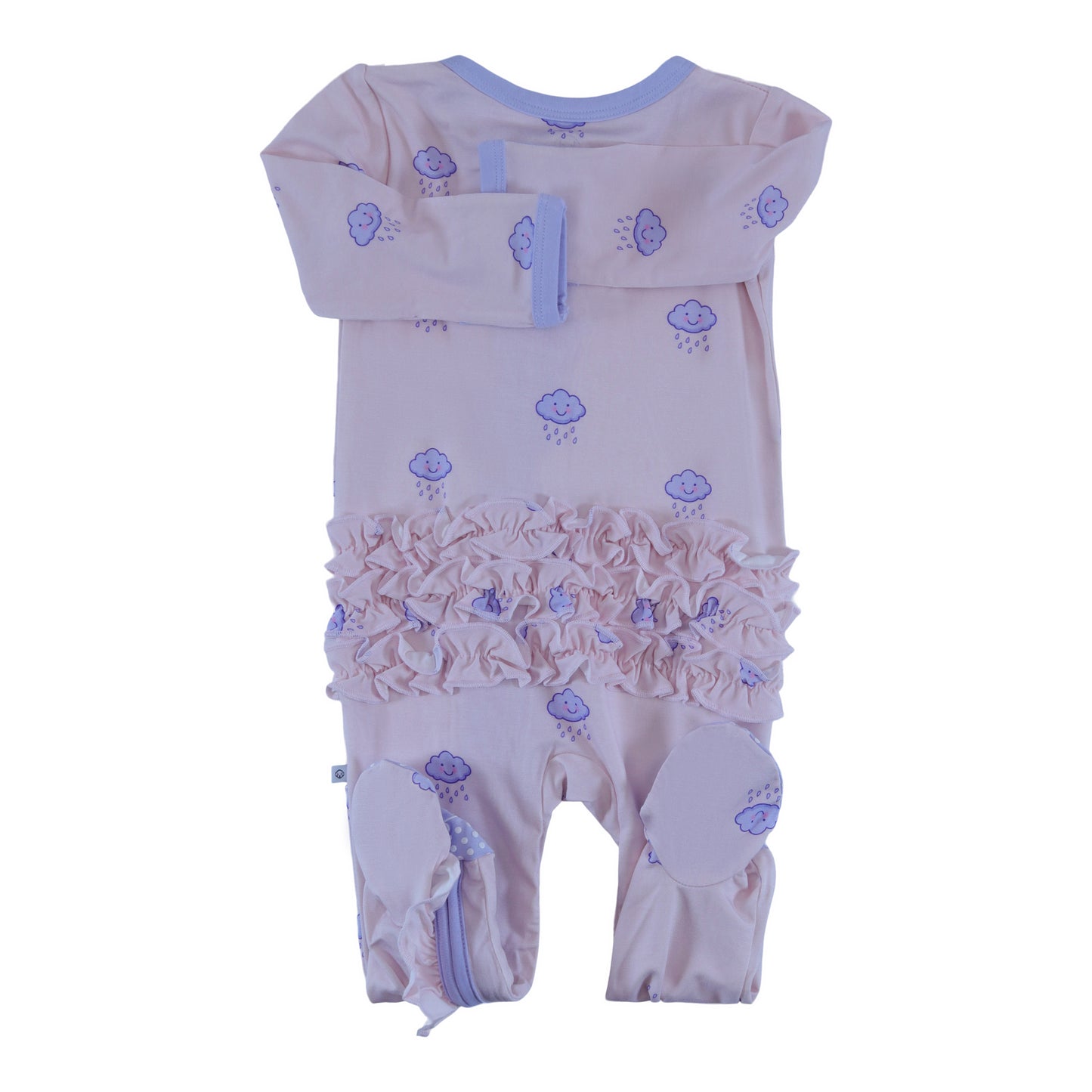 Bamboo Ruffle Zipper Footie Rain Cloud