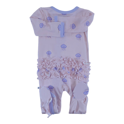 Bamboo Ruffle Zipper Footie Rain Cloud
