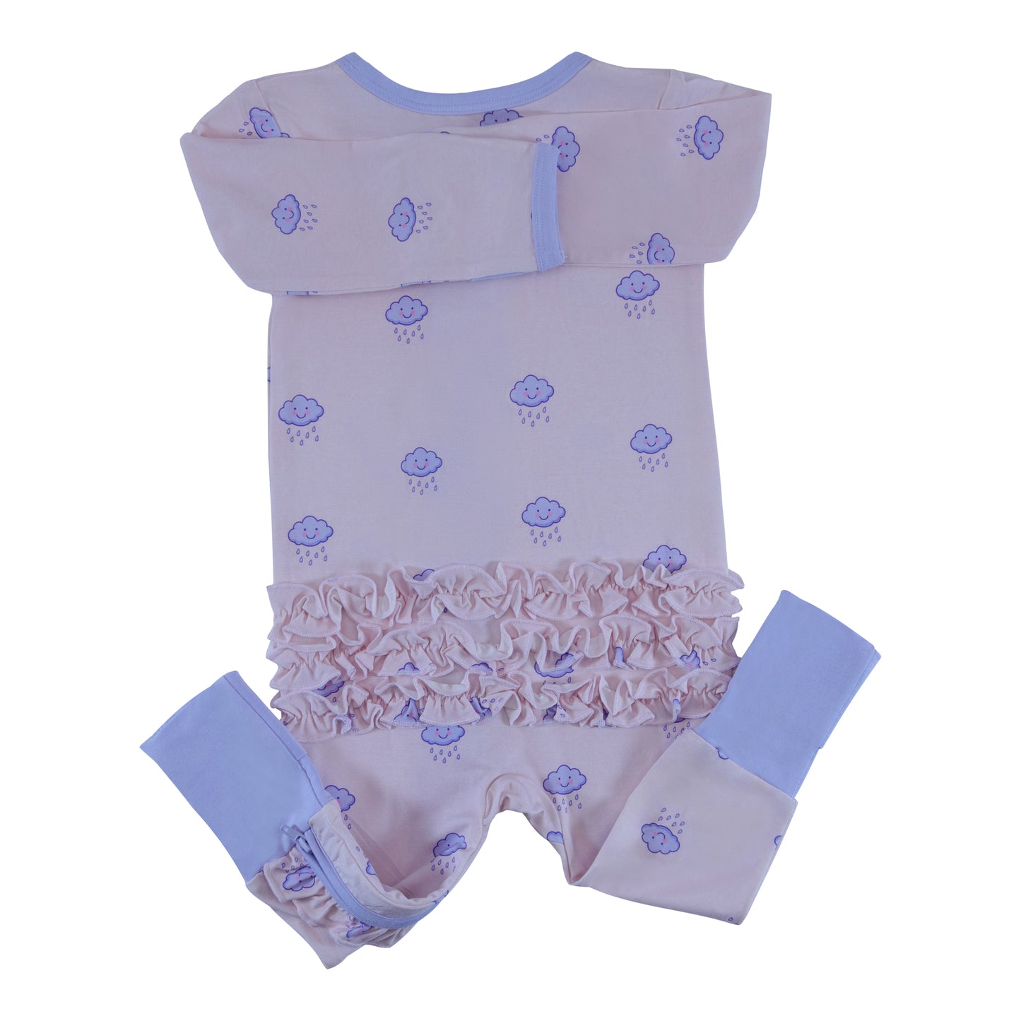 Bamboo Ruffle Zipper Footie Rain Cloud
