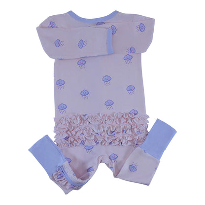 Bamboo Ruffle Zipper Footie Rain Cloud