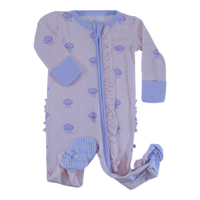 Bamboo Ruffle Zipper Footie Rain Cloud