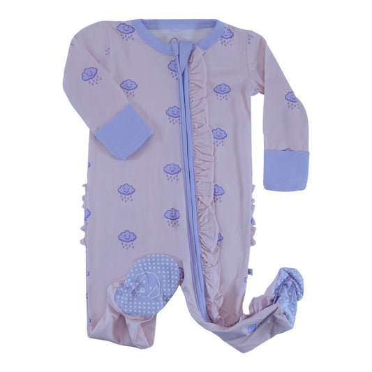 Ruffle Zipper Footie Rain Cloud for baby girl