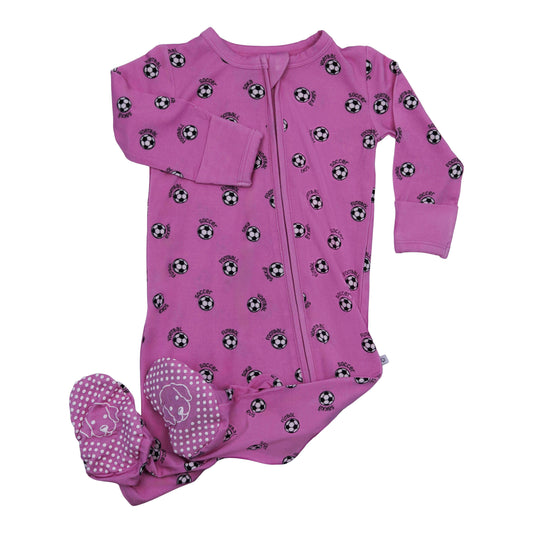 Pink World Soccer Bamboo Zipper Footie