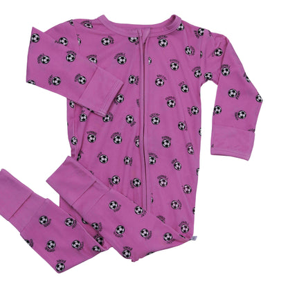 Pink World Soccer Bamboo Zipper Footie
