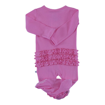 waffle ruffle zipper footie bubblegum