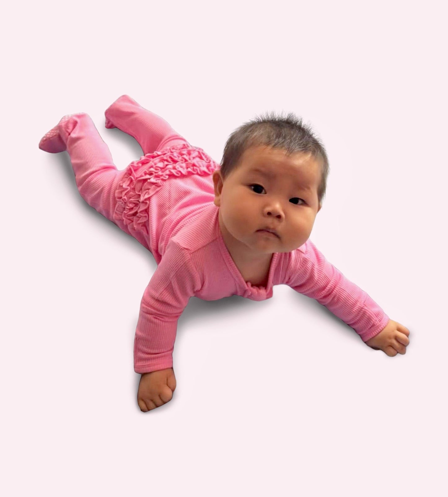 waffle ruffle zipper footie bubblegum