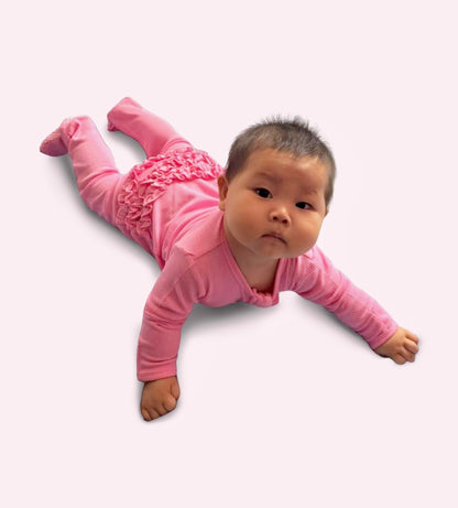 waffle ruffle zipper footie bubblegum