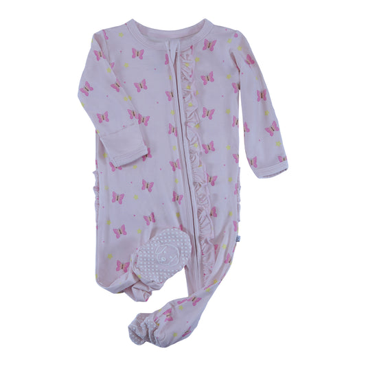 bamboo ruffle zipper butterfly footie for baby girl