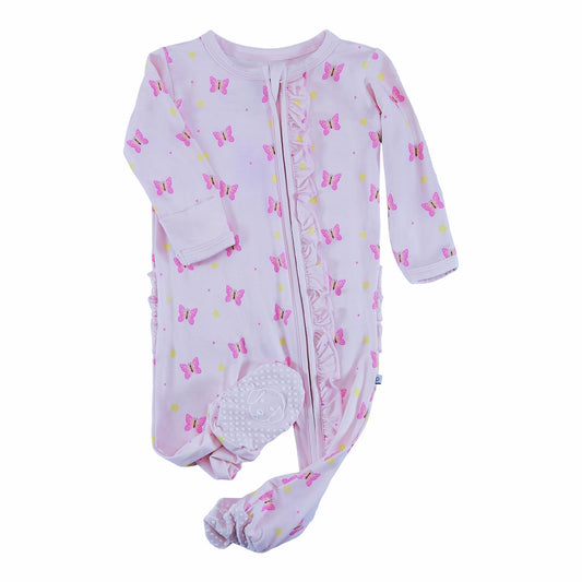 bamboo ruffle zipper butterfly footie girl