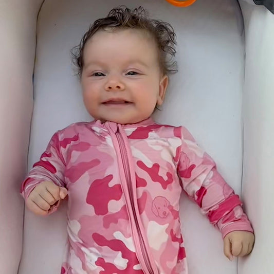 Bamboo Zipper Footie Pink Camo Baby Girl
