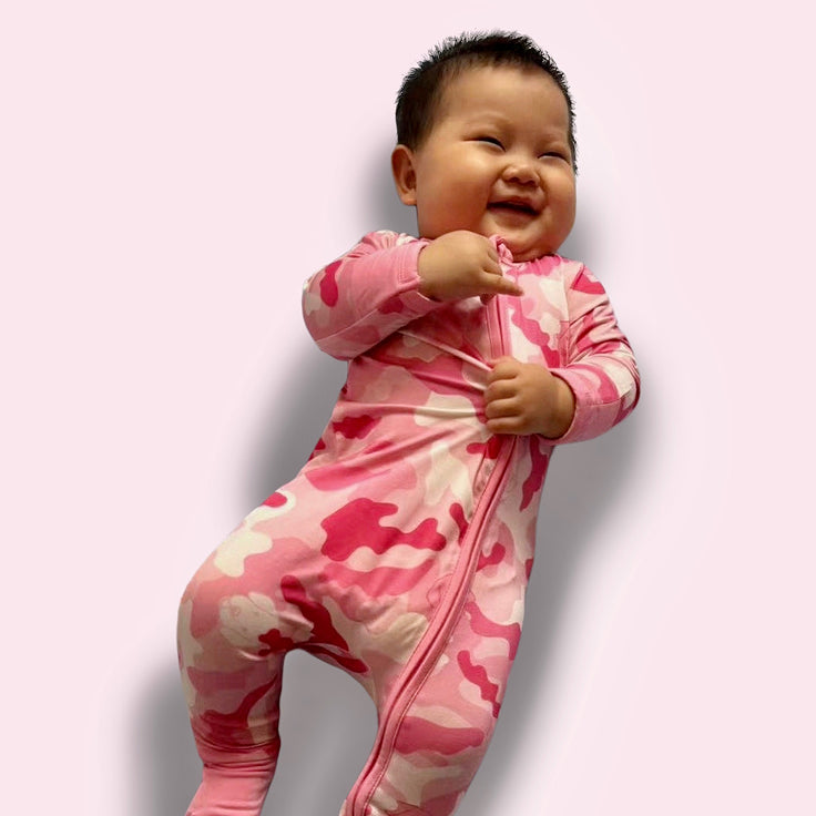 bamboo zipper footie pink camo collection