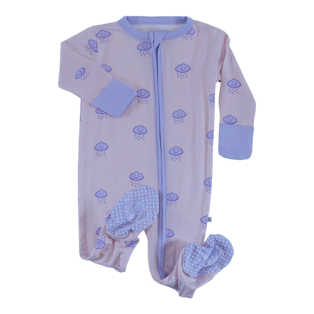 bamboo zipper footie rain cloud for baby girl