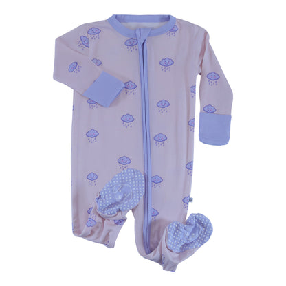 bamboo zipper footie rain cloud for baby girl