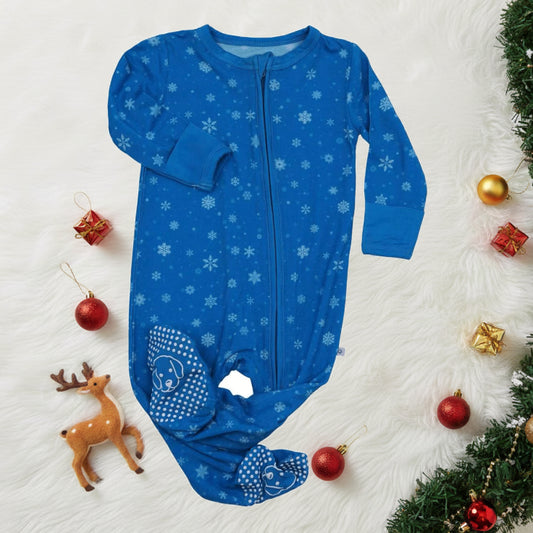 Bamboo Zipper Footie Snowflakes Bright Christmas Outfit