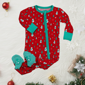 Bamboo Zipper Footie Snowman Christmas Outfit Girl