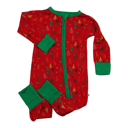 bamboo zipper red tree fun christmas outfit for boy and girl