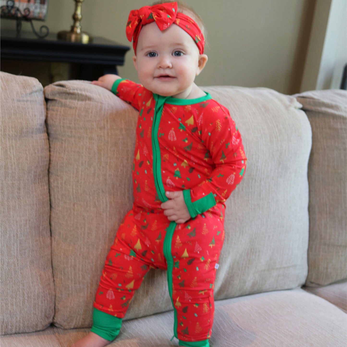 bamboo zipper red tree fun christmas outfit for boy