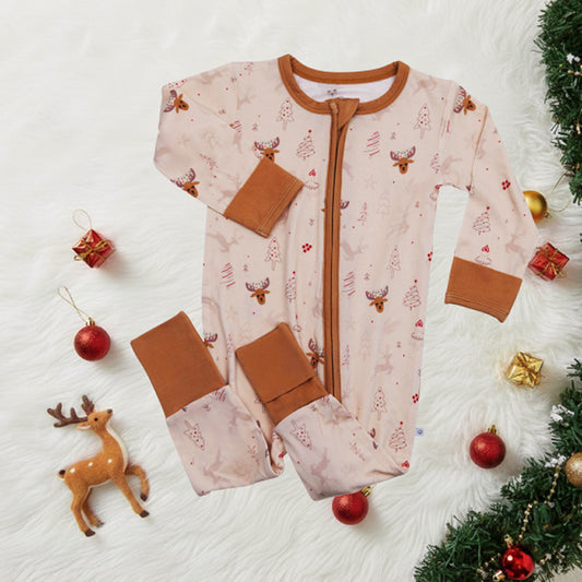 Bamboo Zipper Romper Reindeer Christmas Outfit