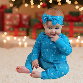 Bamboo Zipper Romper Snowflakes Bright for Boy