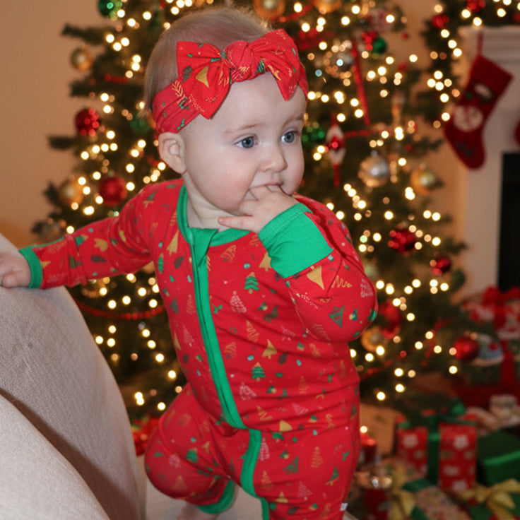 Bamboo Zipper Romper Red Tree Fun Christmas Outfit