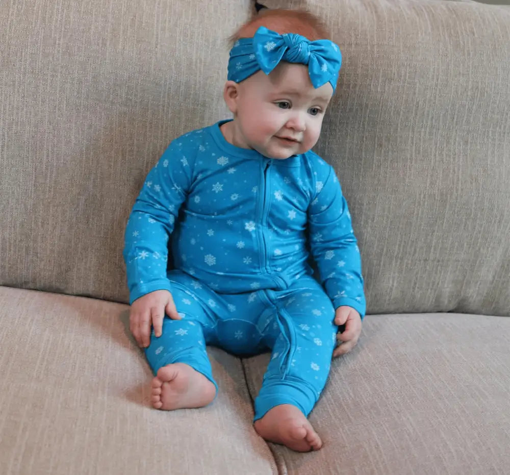Bamboo Zipper Romper Snowflakes Bright Christmas Outfit