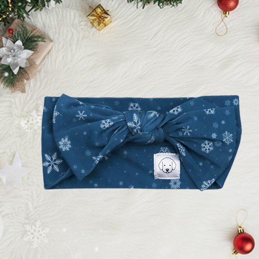 Christmas Obi Cutie Bow Headwrap Snowflakes Hanukkah Blue