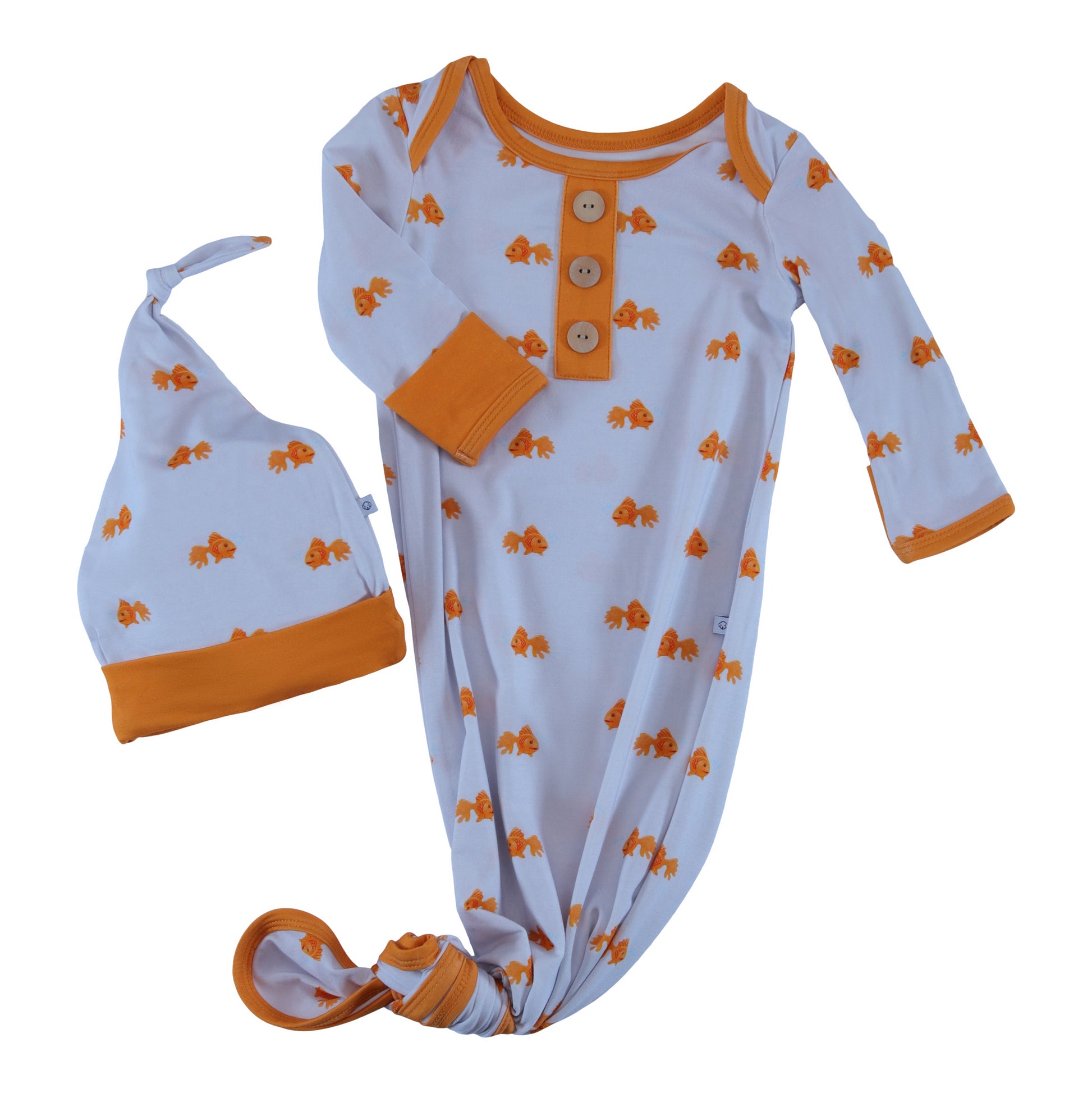 knotted pattern gown gold fish for baby girl and boy