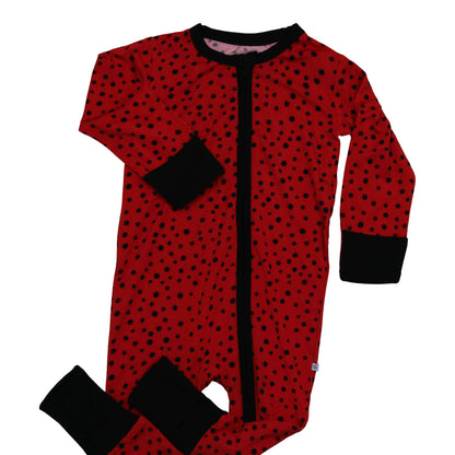 ladybug high contrast bamboo zipper footie for boy