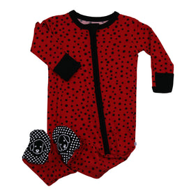 ladybug high contrast bamboo zipper footie for girl