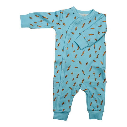 obi organic cotton kimono side snap blue lightning bolts baby boy