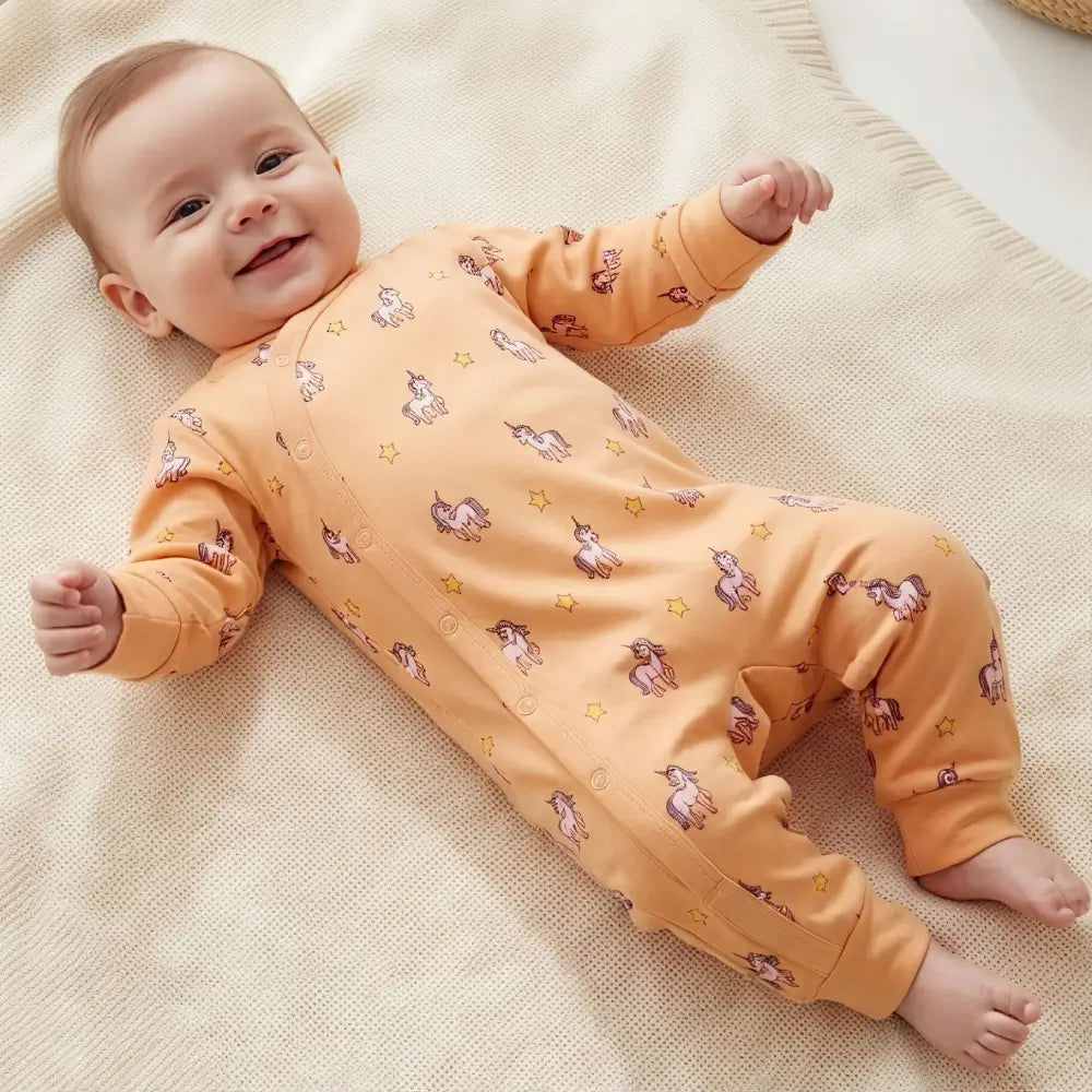 organic cotton side snap kimono peach unicorn