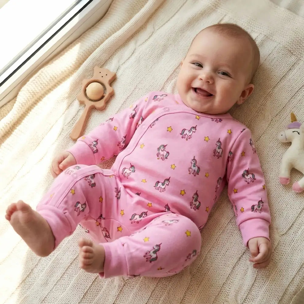 organic cotton side snap kimono pink unicorn