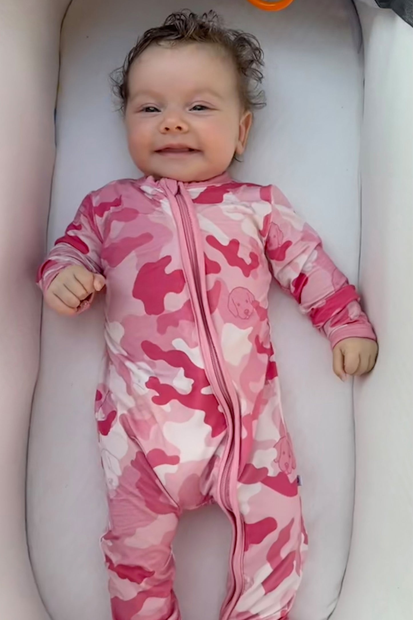 pink camo bamboo baby footie