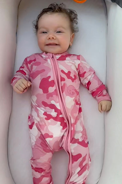 pink camo bamboo baby footie