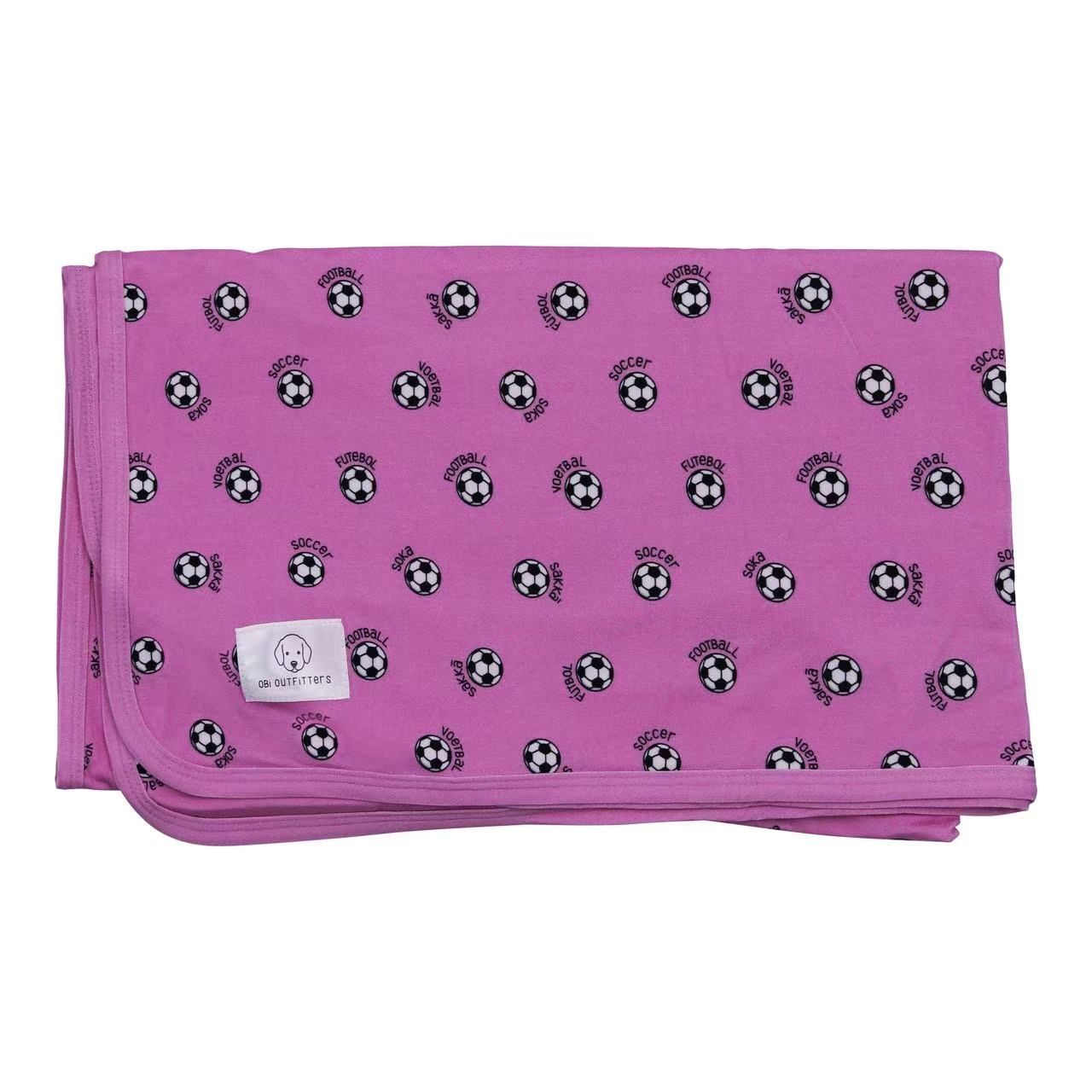 pink world soccer bamboo blanket for baby girl