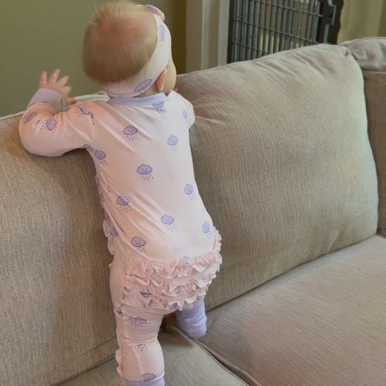 rain cloud print baby footie