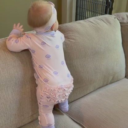 rain cloud print baby footie