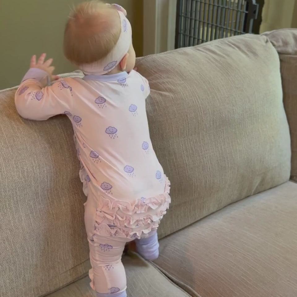 rain cloud print baby footie