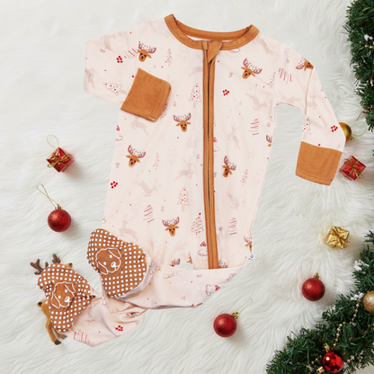 Bamboo Zipper Footie Reindeer Christmas Outfit