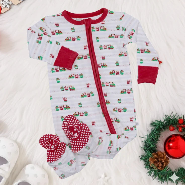 Bamboo Zipper Romper Santa Train Christmas Outfit