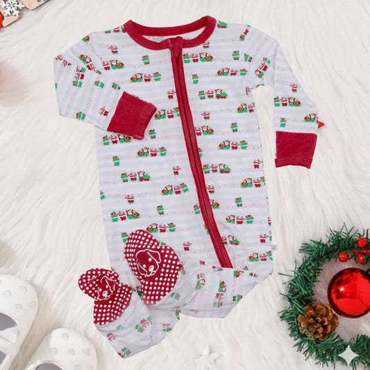 Bamboo Zipper Footie Santa Train Christmas Outfit